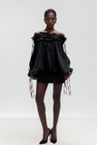 Aneirin Omuz Açık File Volanlı Siyah Üst
