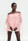 Aneirin Omuz Açık Fileli Pembe Volanlı Üst