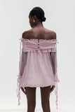 Aneirin Mor Omuz Açık File Volanlı Üst