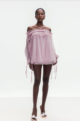 Aneirin Mor Omuz Açık File Volanlı Üst