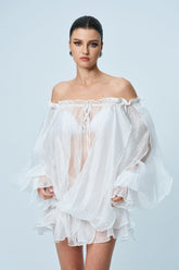 Angharad Omuz Açık Dantelli Bağcıklı Mini File Elbise