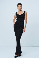 Anise Sırtı Açık Fiyonklu Uzun Elbise