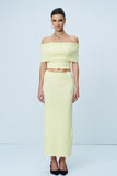 Aniston Straplez Ruch Bölünmüş Örgü Etek Takımı Sarı