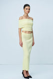 Aniston Straplez Ruch Bölünmüş Örgü Etek Takımı Sarı