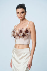 Anjali Çiçek Korse Spagetti Üst Kayısı Rengi