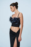 Anjali Çiçek Korse Spagetti Üst Siyah