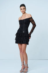 Ankti Dantel Omuz Açık Volanlı Mini Elbise