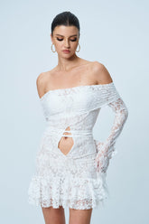 Annabelle Dantel Volanlı Bağcıklı Kesik Mini Elbise