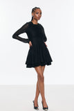 Annelise Uzun Kollu Kesik Volanlı Mini Elbise Siyah