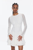 Annelise Uzun Kollu Kesik Volanlı Mini Elbise Beyaz
