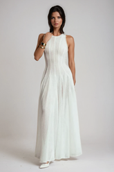 Annelise Kolsuz Kesik Uzun Elbise Beyaz