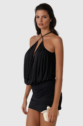 Apphia Mesh Sırtı Açık Mini Elbise Siyah