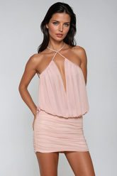 Apphia Mesh Sırtı Açık Mini Elbise Pembe