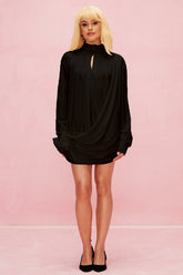 Ariella Çiçek Kesikli Fileli Ruch Mini Elbise Siyah