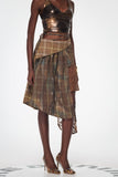 Bahman Patchwork Asimetrik Ekose Midi Etek