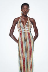 Bahrom Halter Yaka Sırtı Açık Uzun Elbise