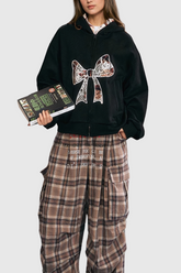 Baina Dantel Fiyonklu Kapşonlu Uzun Kollu Ceket