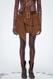 Bakar Süet Asimetrik Volanlı Mini Etek