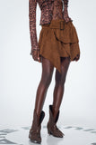 Bakar Süet Asimetrik Volanlı Mini Etek