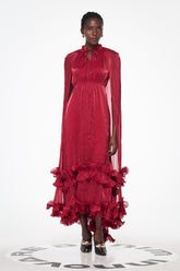 Balder Şal Fırfırlı Dantelli Maxi Elbise