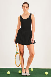 Baldo Kolsuz Vücuda Oturan Puf Mini Elbise Siyah