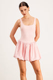 Baldo Kolsuz Vücuda Oturan Puf Mini Elbise Pembe