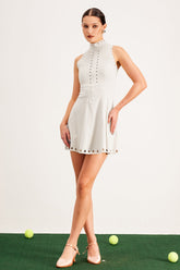 Baldomar Beyaz Kesim Kolsuz Mini Elbise