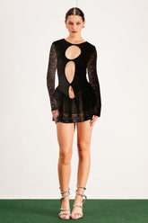 Balendin Dantel Kesikli File Mini Elbise Siyah