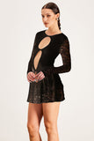 Balendin Dantel Kesikli File Mini Elbise Siyah