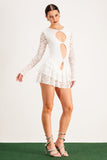 Balendin Dantel Kesikli File Mini Elbise Beyaz