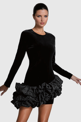 Balesego Fırfırlı Uzun Kollu Mini Elbise