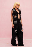 Beat Rhinestone Cutout Love Kot Pantolon Takımı