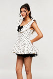 Bede Dot Derin V Yaka Dantel Volanlı Mini Elbise
