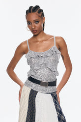 Beltran Payetli Volanlı Spagetti Üst