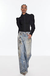 Belvedere Bağcıklı Puf Kollu Siyah Üst