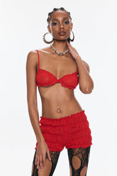 Benedetta Fırfırlı Spagetti Pantolon Kırmızı Takım