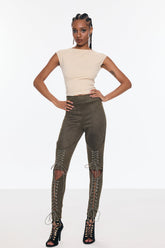 Benicio Süet Kesik Bağcıklı Dar Pantolon