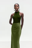 Beres Saten Yeşil Uzun Elbise