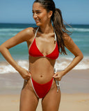 Sueña Kırmızı Kontrastlı Boyundan Bağlamalı Üçgen Bikini Takımı