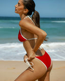 Sueña Kırmızı Kontrastlı Boyundan Bağlamalı Üçgen Bikini Takımı