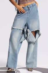 Bijoy Deconstruct Fringe Düz Kot Mavi