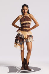 Bima Tokalı Izgara Kot Etek Takımı