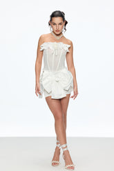 Bjarte Çiçek Fiyonklu Korse Etek Takımı Beyaz