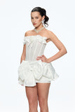 Bjarte Çiçek Fiyonklu Korse Etek Takımı Beyaz