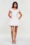 Blago Beyaz Volanlı Korse Mini Elbise