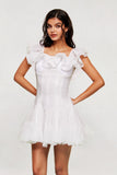 Blago Beyaz Volanlı Korse Mini Elbise