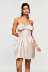 Blair Askısız Fiyonklu Korse Mini Elbise Kayısı Rengi