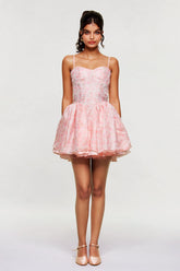 Blanch Çiçekli Korse Volanlı Mini Elbise