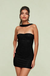 Blandus Siyah Taşlı Askılı Mini Elbise