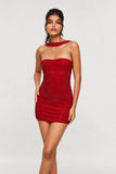 Blandus Kırmızı Taşlı Boyundan Bağlamalı Mini Elbise